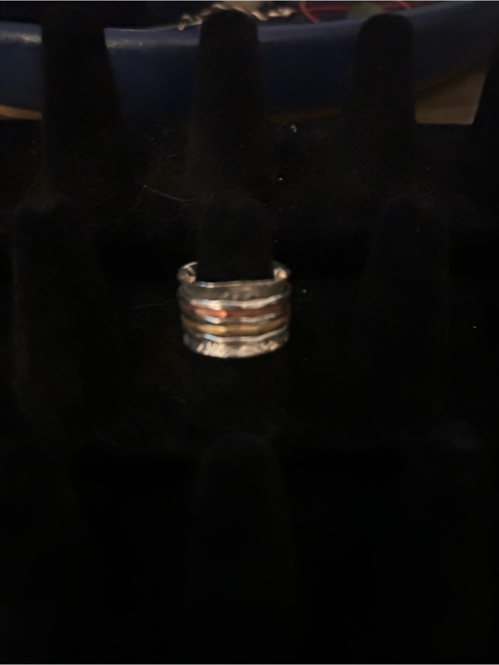 Multi-Tone Stacked Band Ring - Silver with Gold and Rose Accents